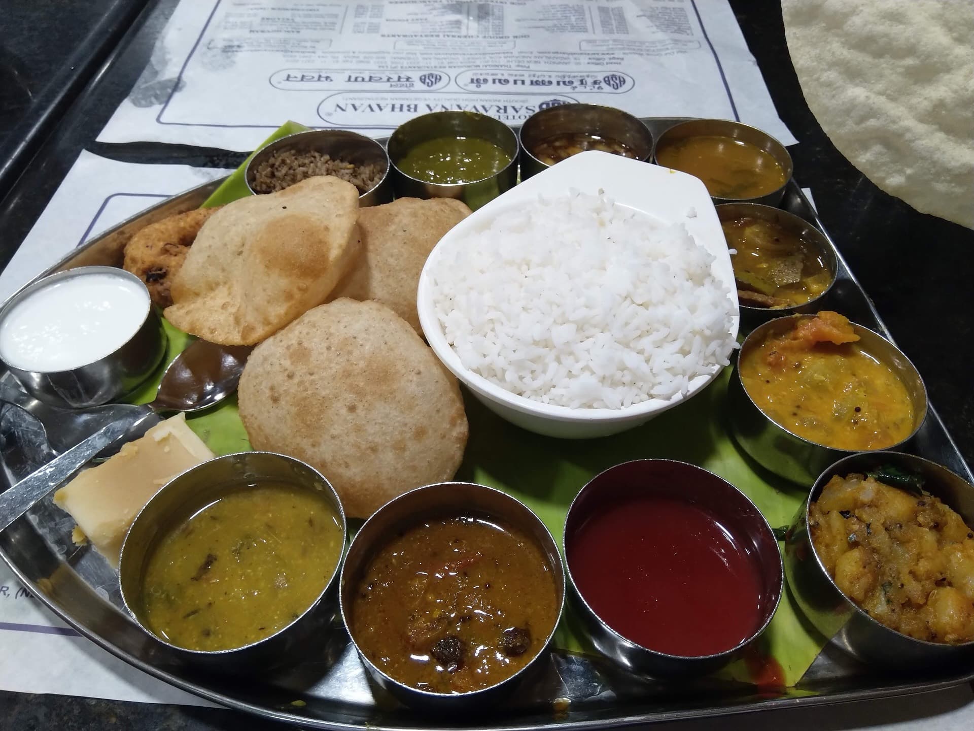 A South Indian vegetarian meal served on a plate
