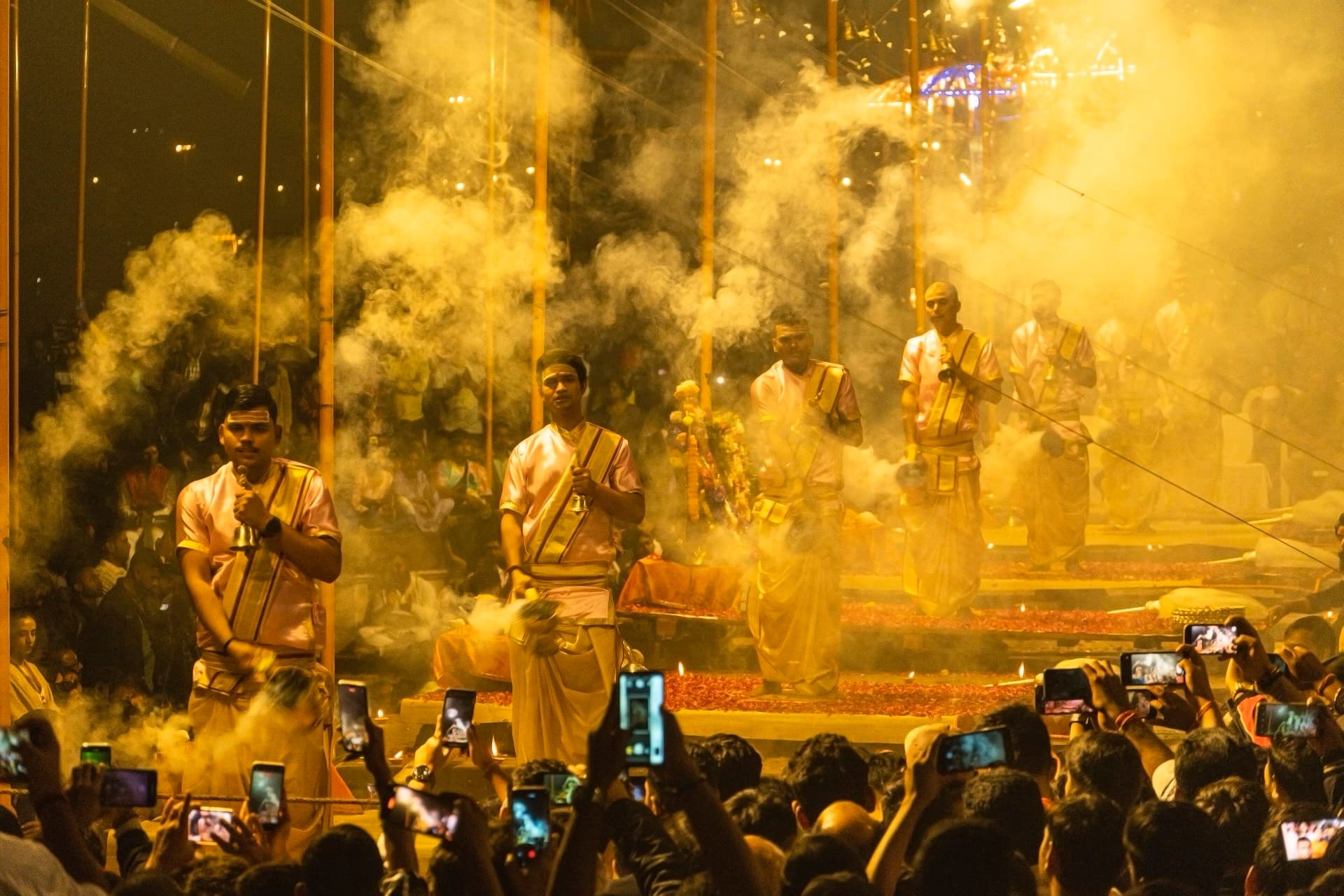 Evening Ganga aarti on the ghats at Varanasi